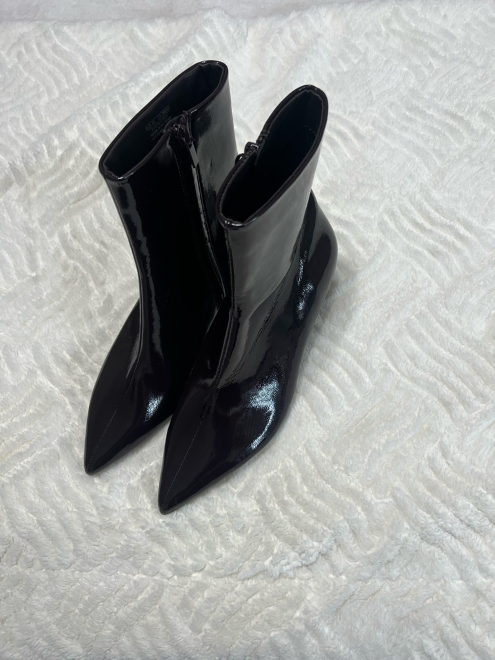 ZARA Burgundy Patent Kitten Heel Ankle Boots Pointed Toe EU 39 - Picture 6 of 14
